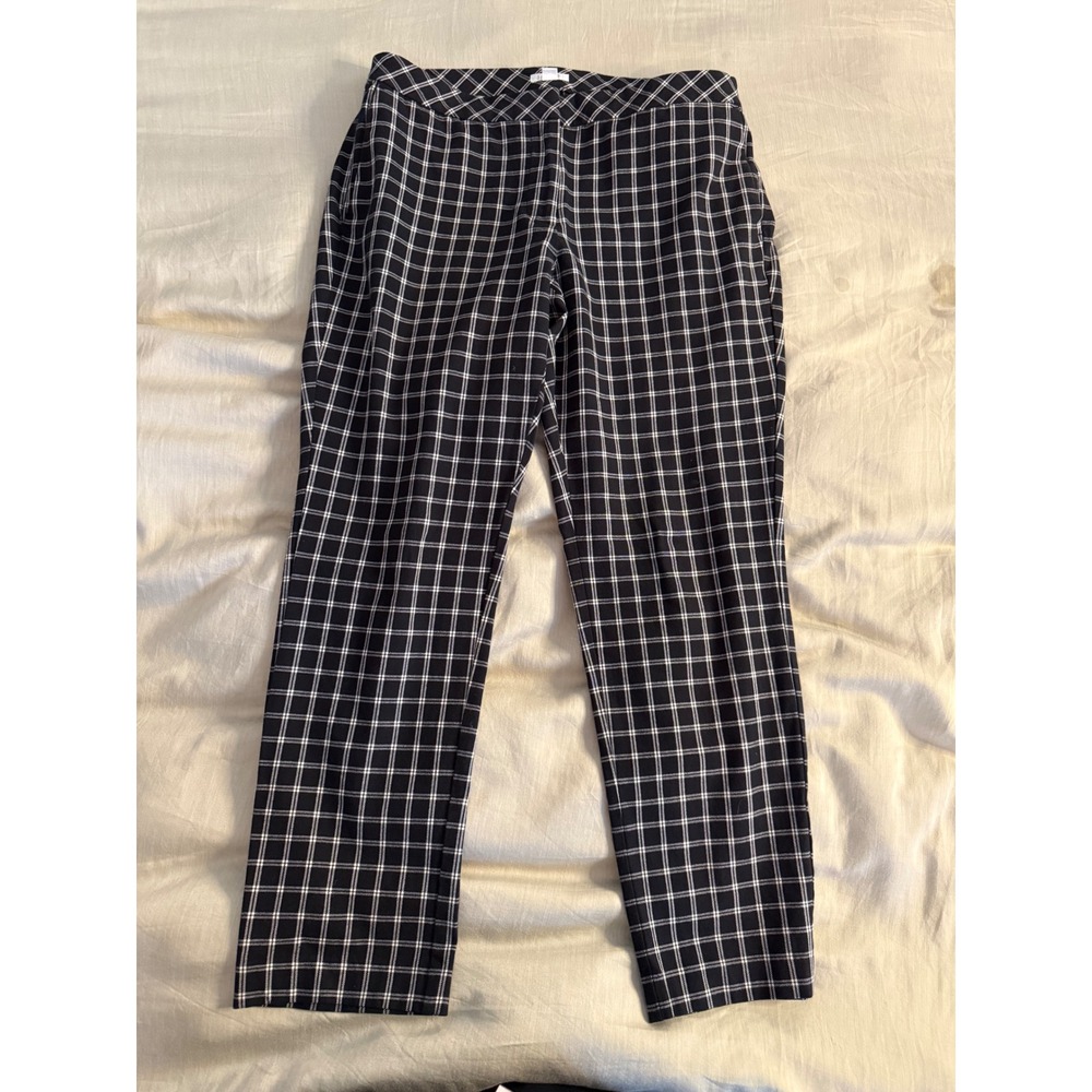 J.Jill Premium Bi-Stretch Plaid Pants Size 10 Black White Check Slim Trousers